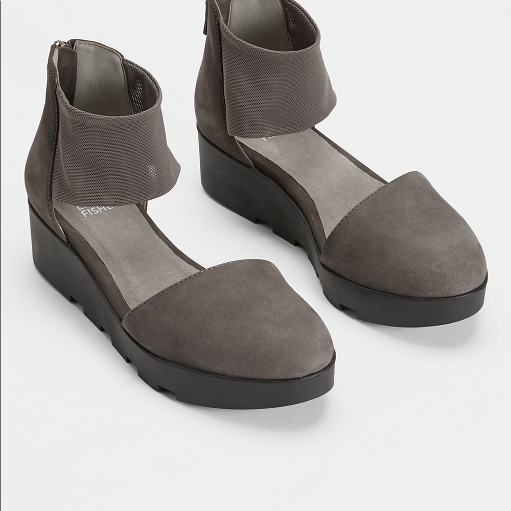Eileen Fisher MESH TUMBLED NUBUCK WEDGE in black